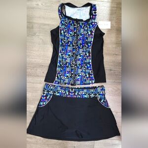 Kalea Boutique Women's Printed Two Piece Swimsuits Tankini Tops With Skirt XL